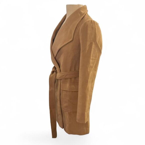 Allegra K Women XS Camel Wool Blend Belted Double Breasted Winter Coat NWT - Picture 4 of 7